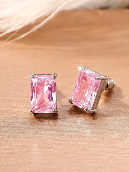🌟1 Pair Romantic Cubic Zirconia Stud Earrings For Women High Quality Earrings For Party Engagement Anniversary Jewelry Valentine's Day Gift Artificial Zirconia Earrings-XLB