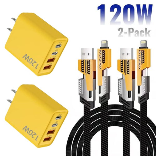⚡Buy 1 Get 1 Free(2 Pcs)🔥Portable Fast Charger, Type C/USB A Dual Ports Adapter,4 in 1 Fast Charging Cable & Data Sync-JY