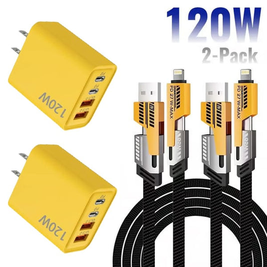⚡Buy 1 Get 1 Free(2 Pcs)🔥Portable Fast Charger, Type C/USB A Dual Ports Adapter,4 in 1 Fast Charging Cable & Data Sync-JY
