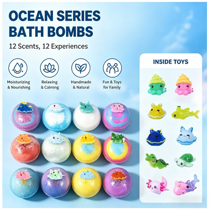 🌊 Kids Ocean Toy Bath Bombs with Surprise Toy Natural Bubble Bath Fizzy Balls for Children-JY