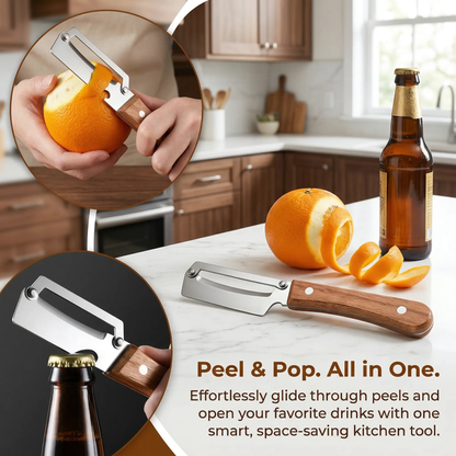 🔥2-in-1 Multi-Purpose Vegetable Peeler with Bottle Opener, Wooden Handle & Stainless Steel Blade, Kitchen Tool for Peeling Sugarcane, Potato, Fruit, Pineapple, Pumpkin, Papaya, Carrot & All Vegetables-XLB