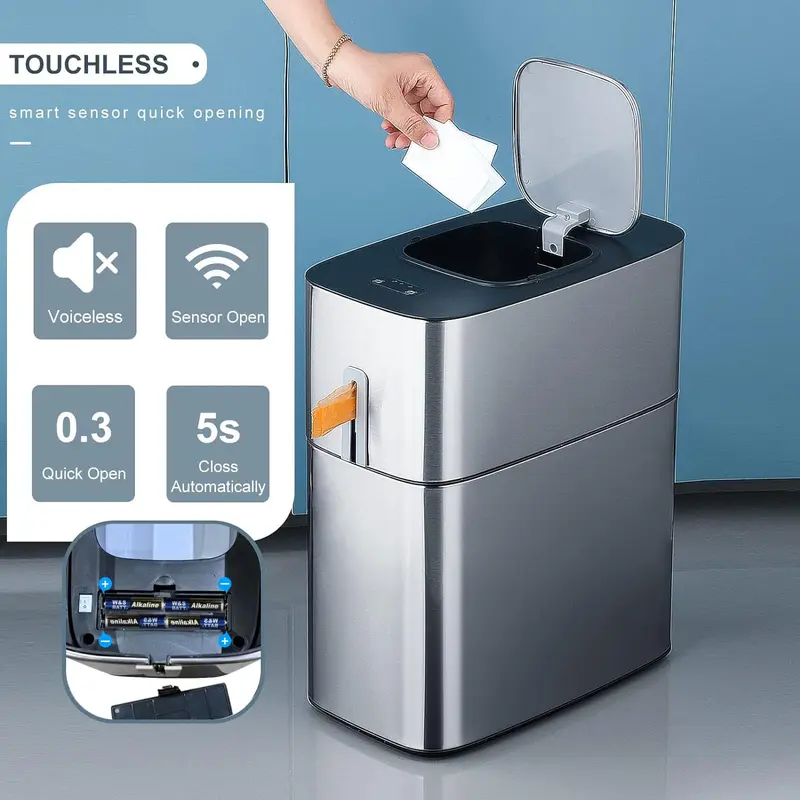 💧Rechargeable Bathroom Trash Can with Lid, Motion Sensor Automatic Touchless Garbage Can, Auto Adsorption Slim Smart Bin for Bathroom, Kitchen, Office-XLB