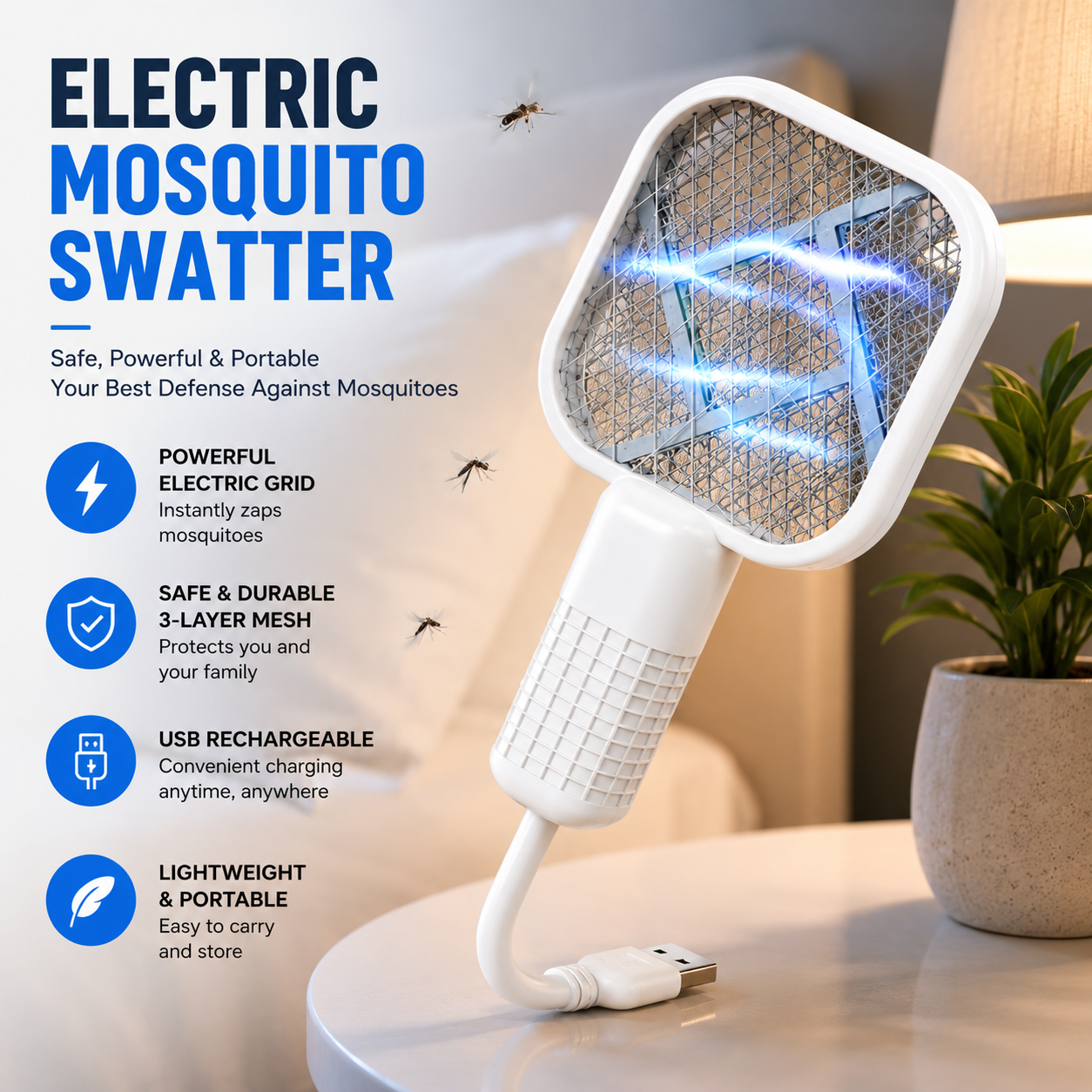 USB Mosquito Zapper & Bug Light Portable 3-In-1 Protection for Home, Travel & Outdoor Use Quiet. Compact. Powerful Mosquito Control.-JY