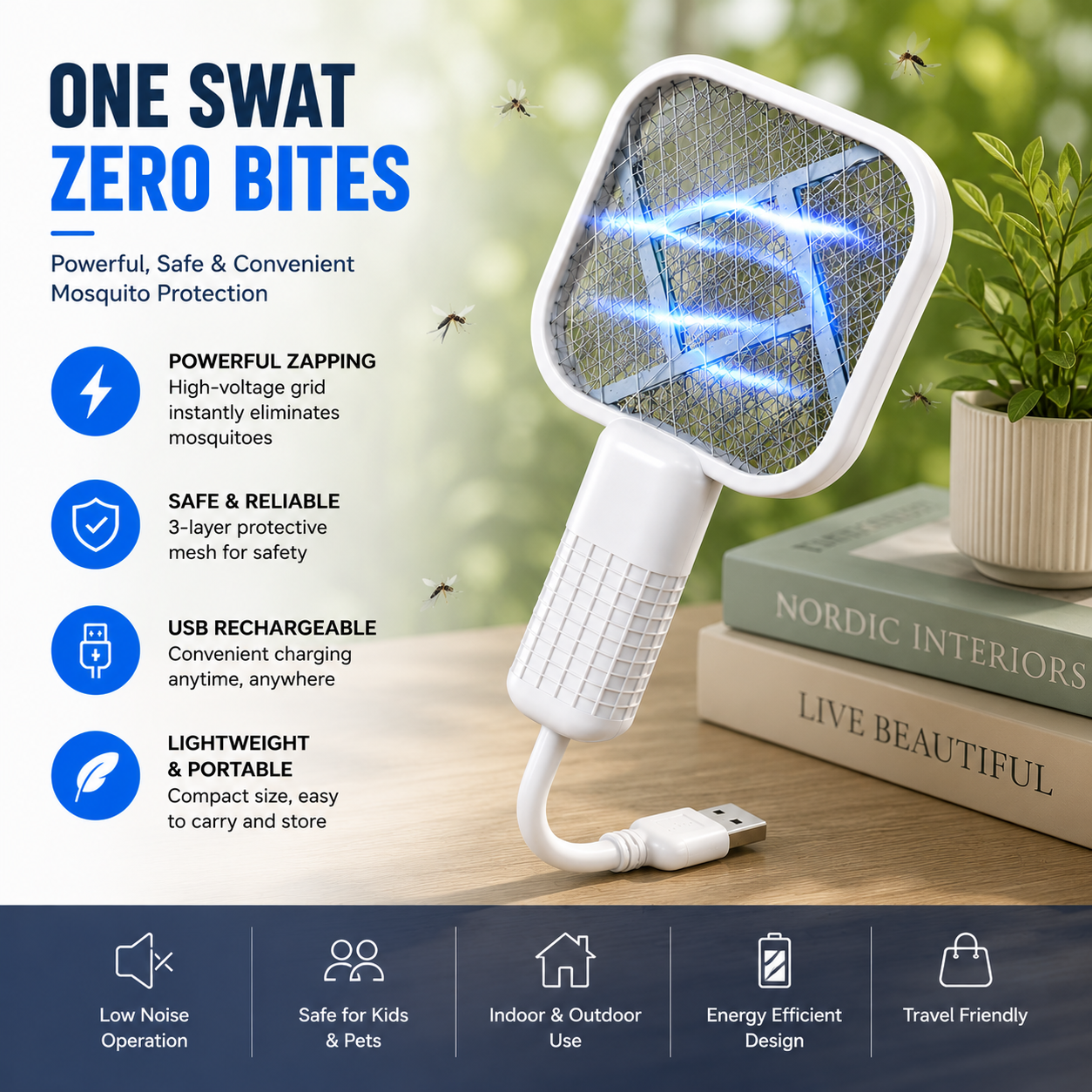 USB Mosquito Zapper & Bug Light Portable 3-In-1 Protection for Home, Travel & Outdoor Use Quiet. Compact. Powerful Mosquito Control.-JY