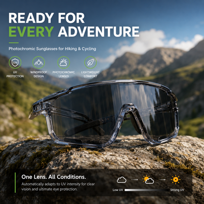 Photochromic Outdoor Sunglasses UV400 Protection for Cycling, Hiking & Everyday Adventure Adaptive Lenses. All-Day Comfort. Built for Performance.-JY