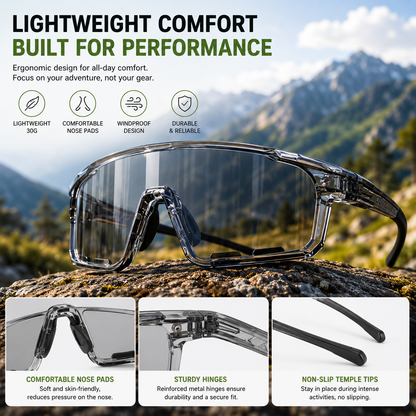 Photochromic Outdoor Sunglasses UV400 Protection for Cycling, Hiking & Everyday Adventure Adaptive Lenses. All-Day Comfort. Built for Performance.-JY