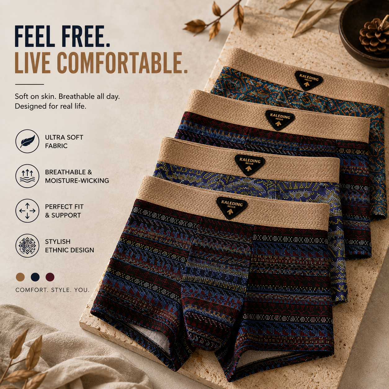 Breathe Better. Feel Better. Move Freely. Ultra-Soft Ethnic Boxer Briefs Designed For All-Day Comfort & Breathability-JY