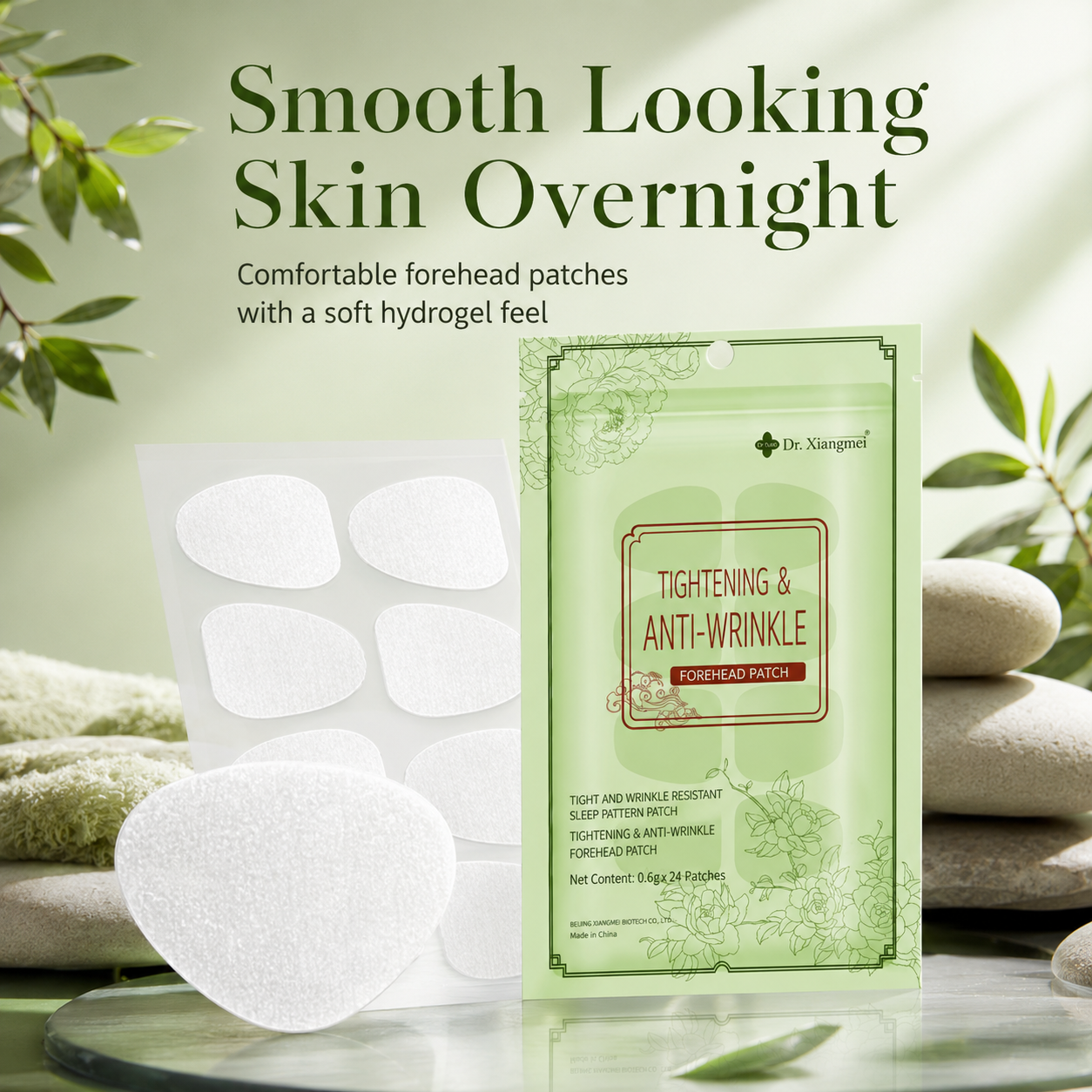 Hydrogel anti-wrinkle patches designed to soften the look of forehead lines, frown lines, smile lines, and sleep creases while you rest.-JY