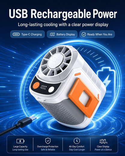 3-in-1 USB Rechargeable Handheld Portable Fan, 199-Speed Adjustable, with Waist Clip, Flashlight & PowerDisplay, Personal Fan for Outdoor, Camping, Jobsite, Travel &Indoor Use-JY