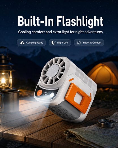 3-in-1 USB Rechargeable Handheld Portable Fan, 199-Speed Adjustable, with Waist Clip, Flashlight & PowerDisplay, Personal Fan for Outdoor, Camping, Jobsite, Travel &Indoor Use-JY