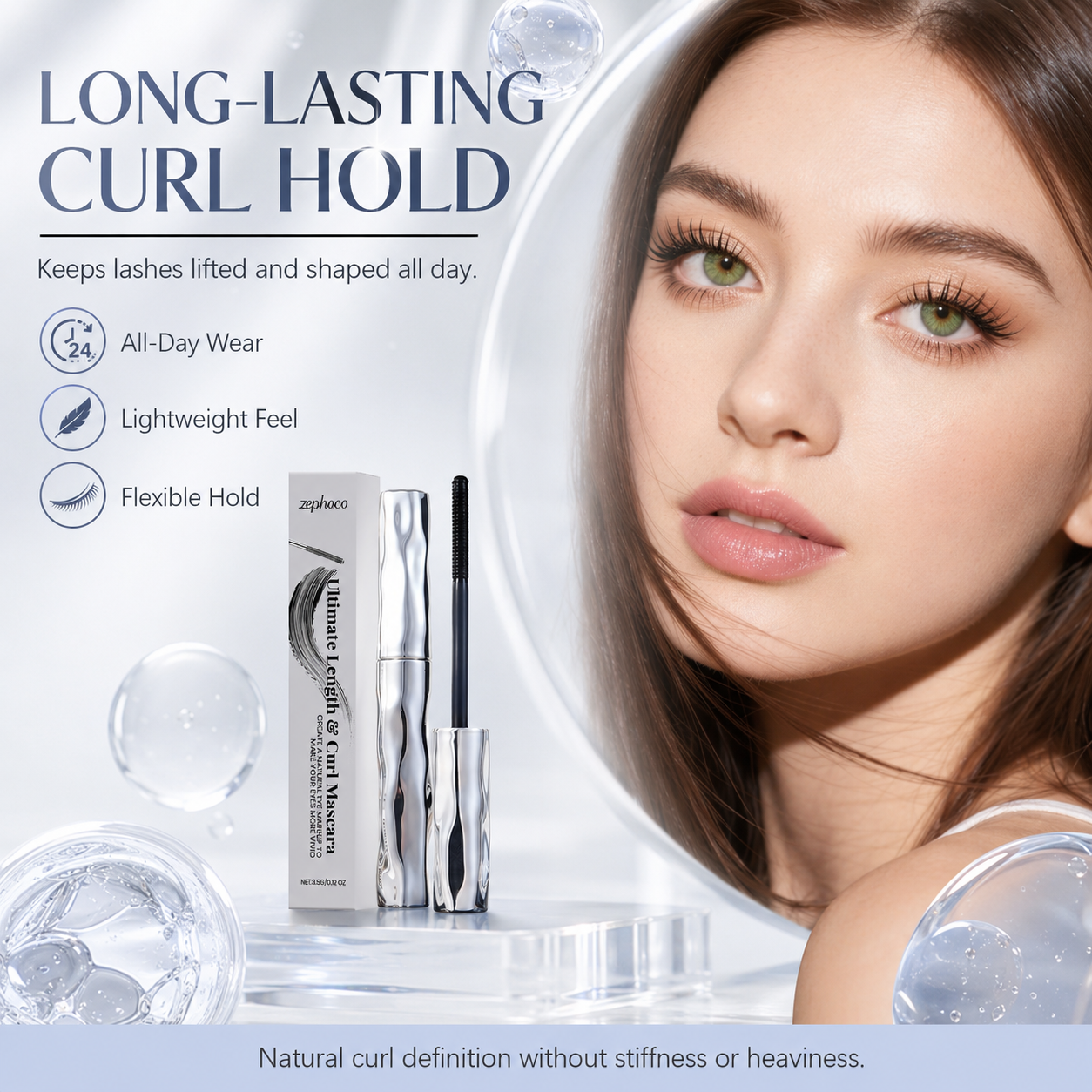 Waterproof Long-Wear Mascara – Naturally Curling, Sweatproof, Lengthening & Smudge-Resistant-JY