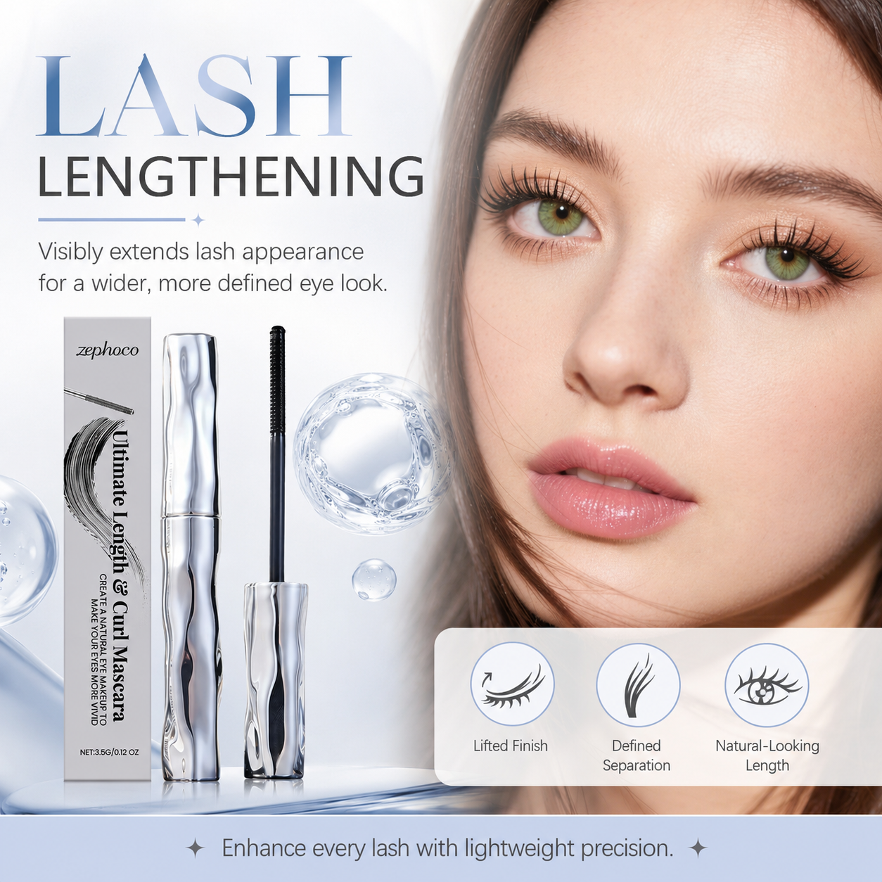 Waterproof Long-Wear Mascara – Naturally Curling, Sweatproof, Lengthening & Smudge-Resistant-JY