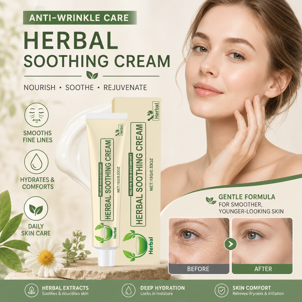 Visibly Smoother Skin Starts Here — Herbal Wrinkle Care for Dry, Aging-Looking Skin-JY