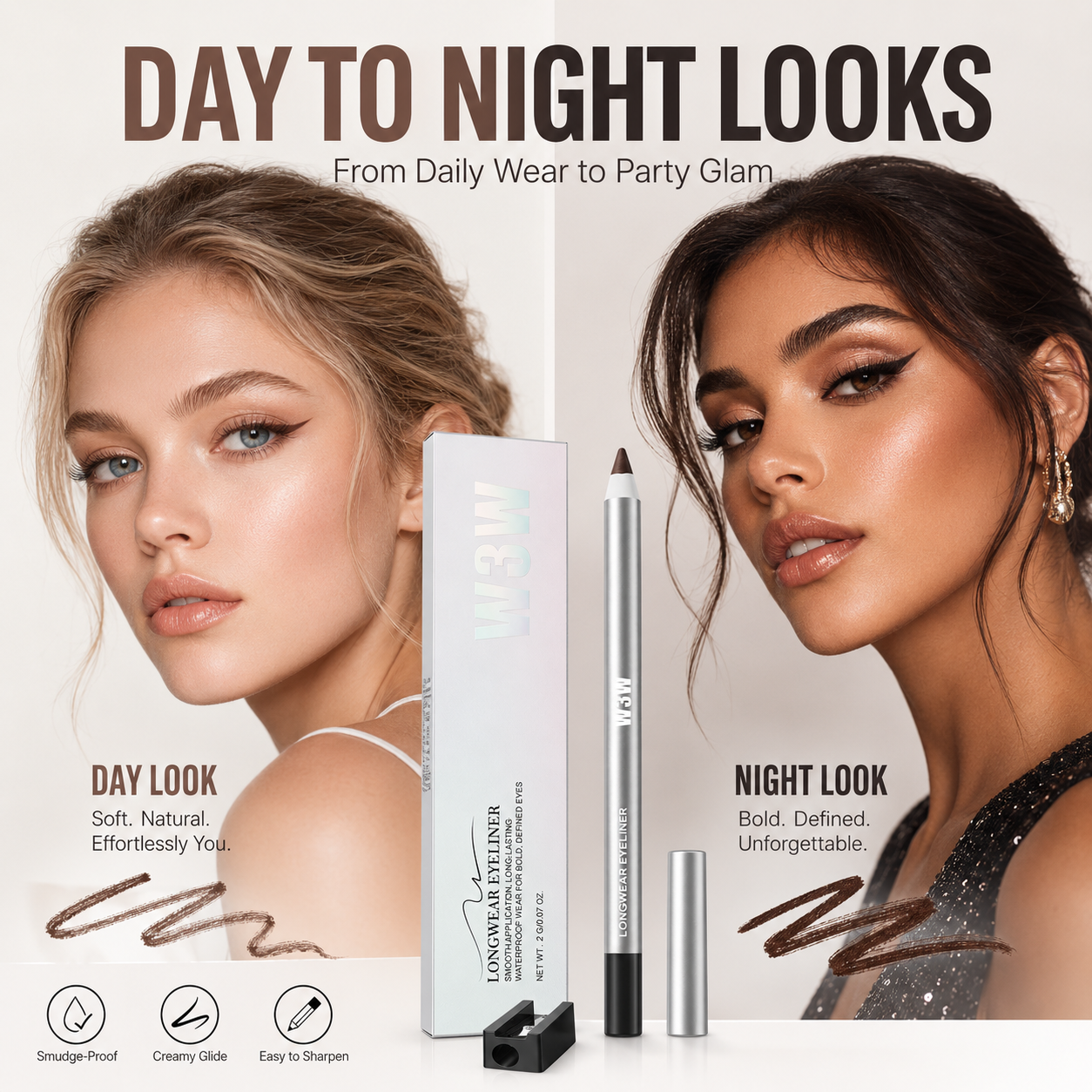 24HR Waterproof Eyeliner Pencil ✨ Smudge-Proof, Creamy & Easy to Apply for Day-to-Night Looks-JY