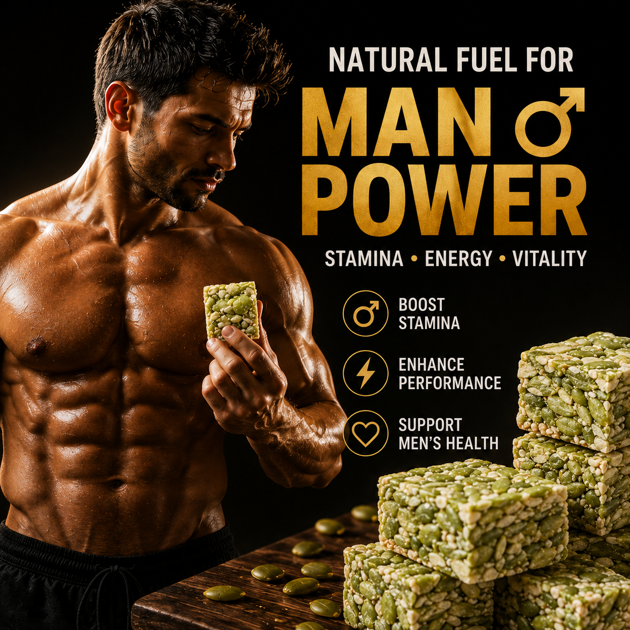 Natural Fuel for Men’s Daily Energy, Stamina & Confidence – Pumpkin Seed Crunch Bites-HJY