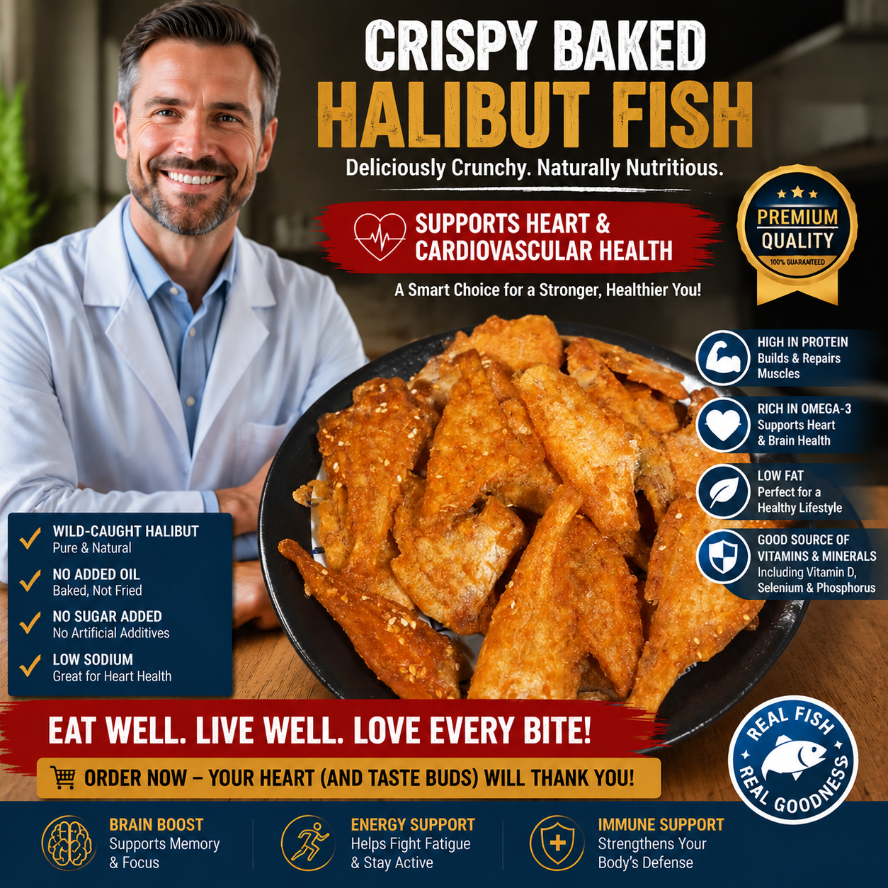 Wild‑Caught Crunchy Baked Alaska Flounder, Pure Natural Seafood Flavor-SUY