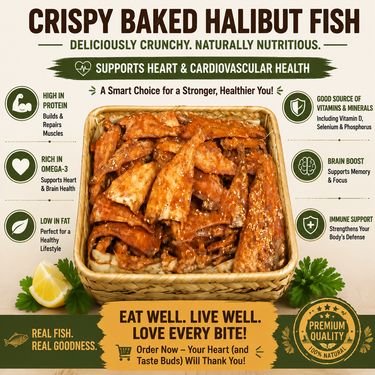 Wild‑Caught Crunchy Baked Alaska Flounder, Pure Natural Seafood Flavor-SUY