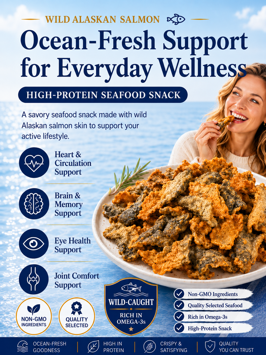 Wild Alaskan Salmon Skin Crisps – Premium High Protein Seafood Snack-SUY