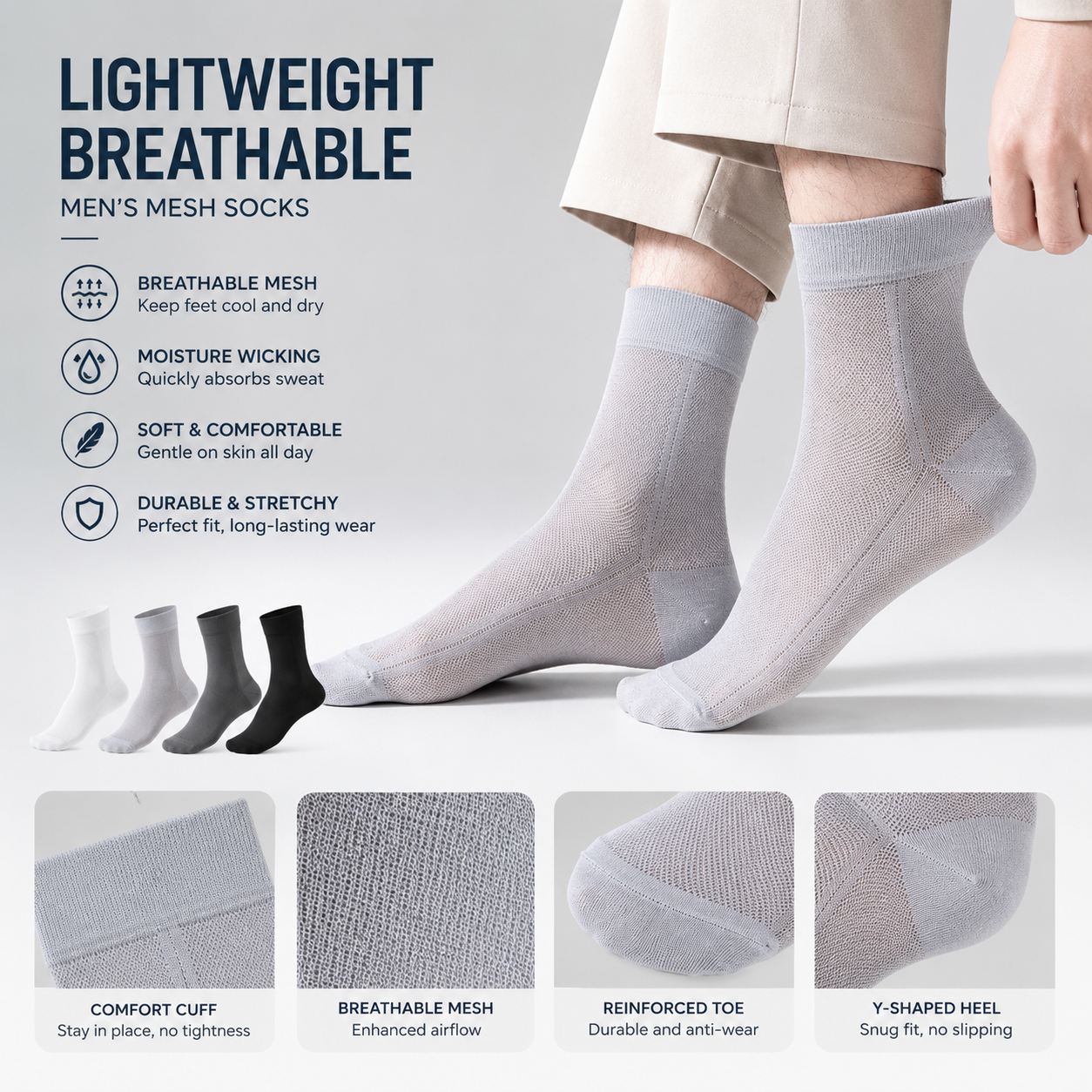 Ultra-Thin Breathable Mesh Socks for Men – Stay Cool, Dry & Comfortable All Day-JY