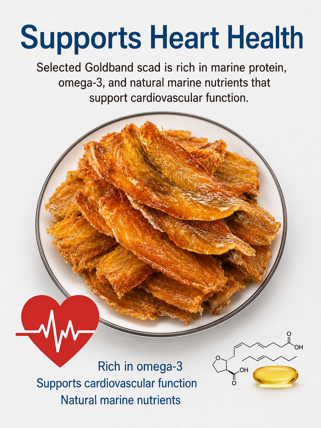 🐟 Nourish your body with high-quality deep-sea fish protein and the crisp texture of goldstripe trevally — a ready-to-eat snack tailored for those mindful of vascular health-CJP