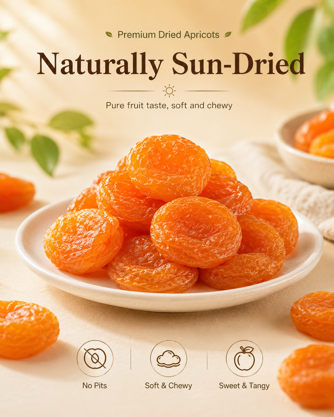 🍑 Naturally Sun-Dried Apricots – Plump, Pitted & Sweetly Chewy Fruit Snack-JY