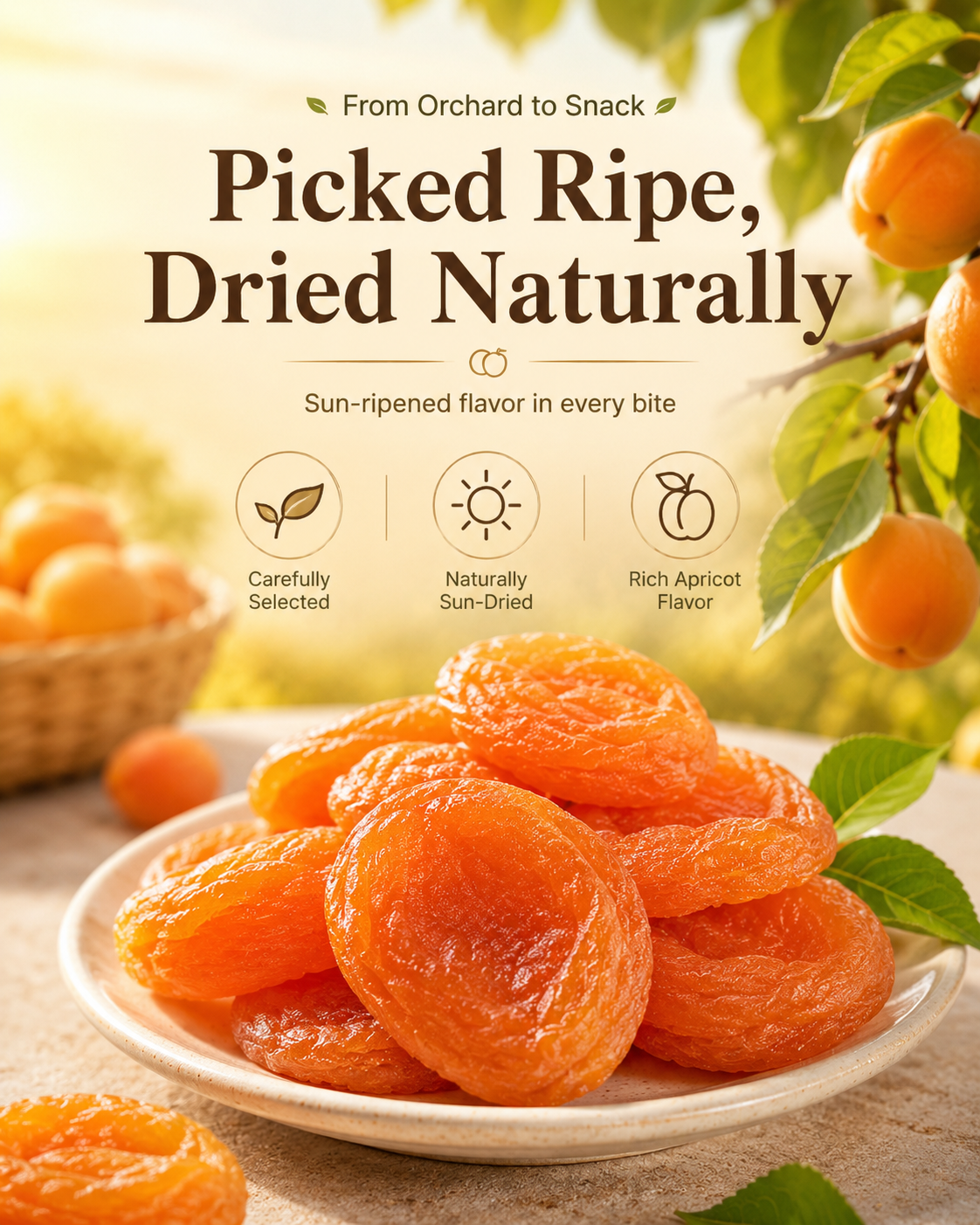 🍑 Naturally Sun-Dried Apricots – Plump, Pitted & Sweetly Chewy Fruit Snack-JY