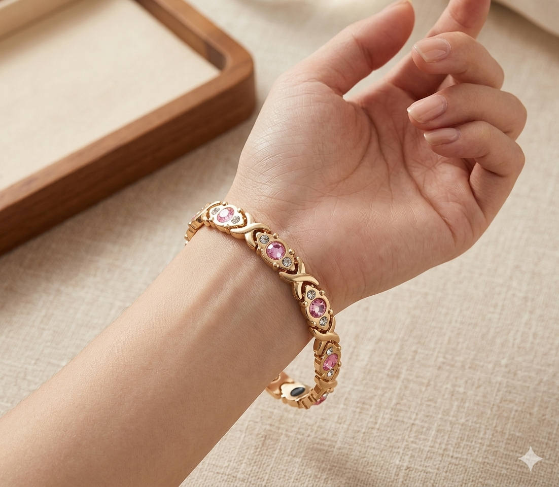 Energy magnet bracelet, eco-friendly alloy with diamonds, adjustable ladies' wristband-JY