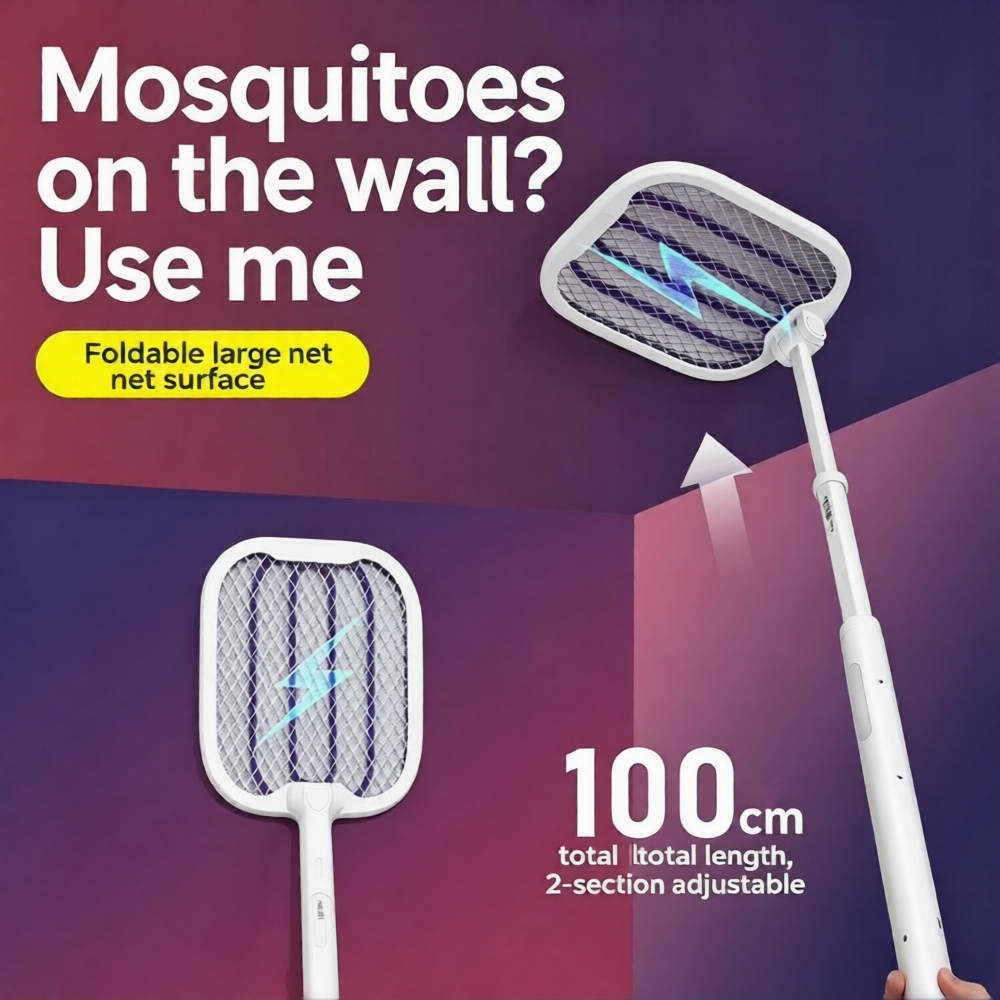Telescopic Foldable Electric Fly Swatter, 3500V High Voltage Bug Zapper Racket with UV Light-XXS