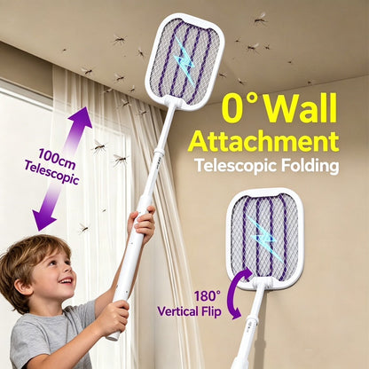 Telescopic Foldable Electric Fly Swatter, 3500V High Voltage Bug Zapper Racket with UV Light-XXS
