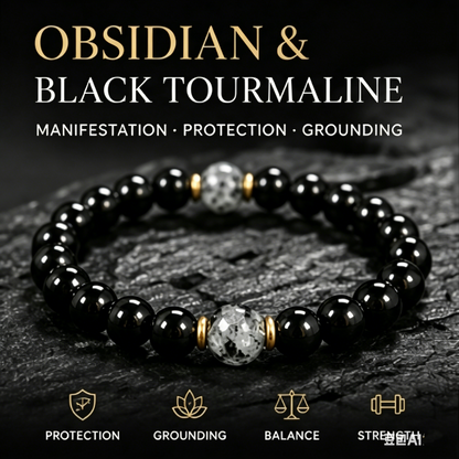Obsidian & Black Tourmaline Bracelet - Manifestation & Protection Healing Crystal Beads Jewelry for Men & Women-JY
