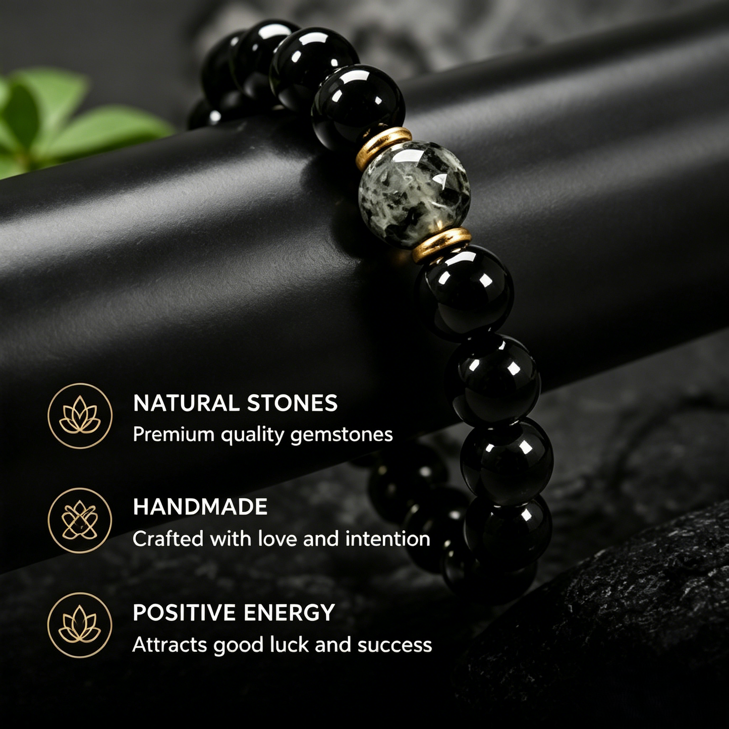 Obsidian & Black Tourmaline Bracelet - Manifestation & Protection Healing Crystal Beads Jewelry for Men & Women-JY