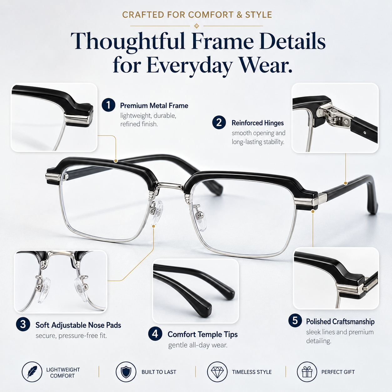 Stylish Photochromic Progressive Reading Glasses, Anti Blue Light Transition Readers, Optional Diopters & 2 Frame Colors for Seniors-III