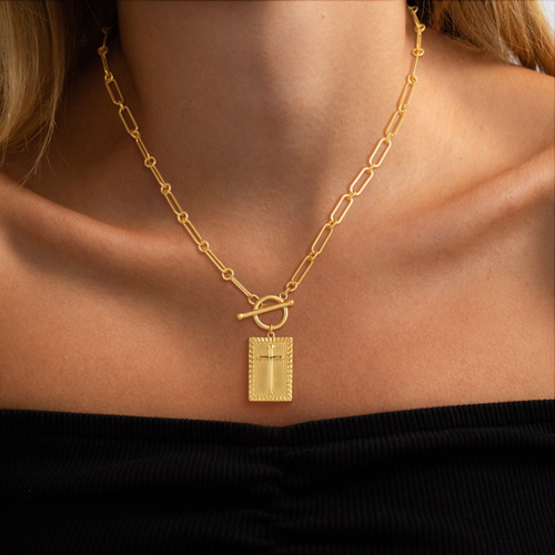 🌟Loyalove Greenish Spring Charm Outdoorfun Cross Choker Necklace for Women - Thick Chunky Paperclip Chain, Cuban Link Chain, Hip Hop Fashion Jewelry, Trendy Easter Gifts-XLB